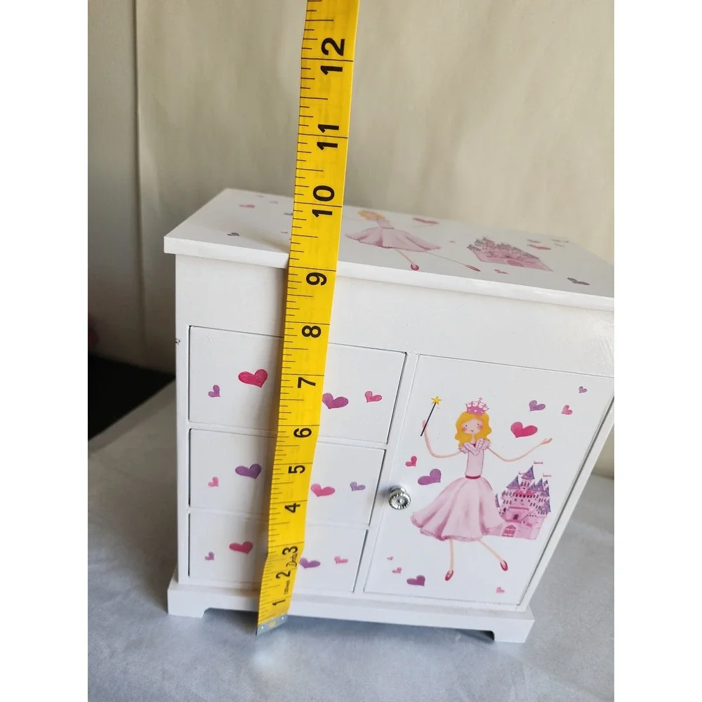 Princess Castle Musical Jewelry Box White Wood Ballerina Spinning Necklace Hook